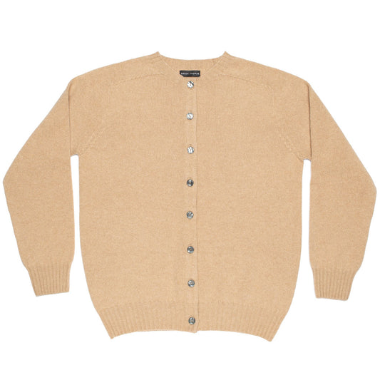 CREW NECK CARDIGAN CAMEL - GREEN THOMAS