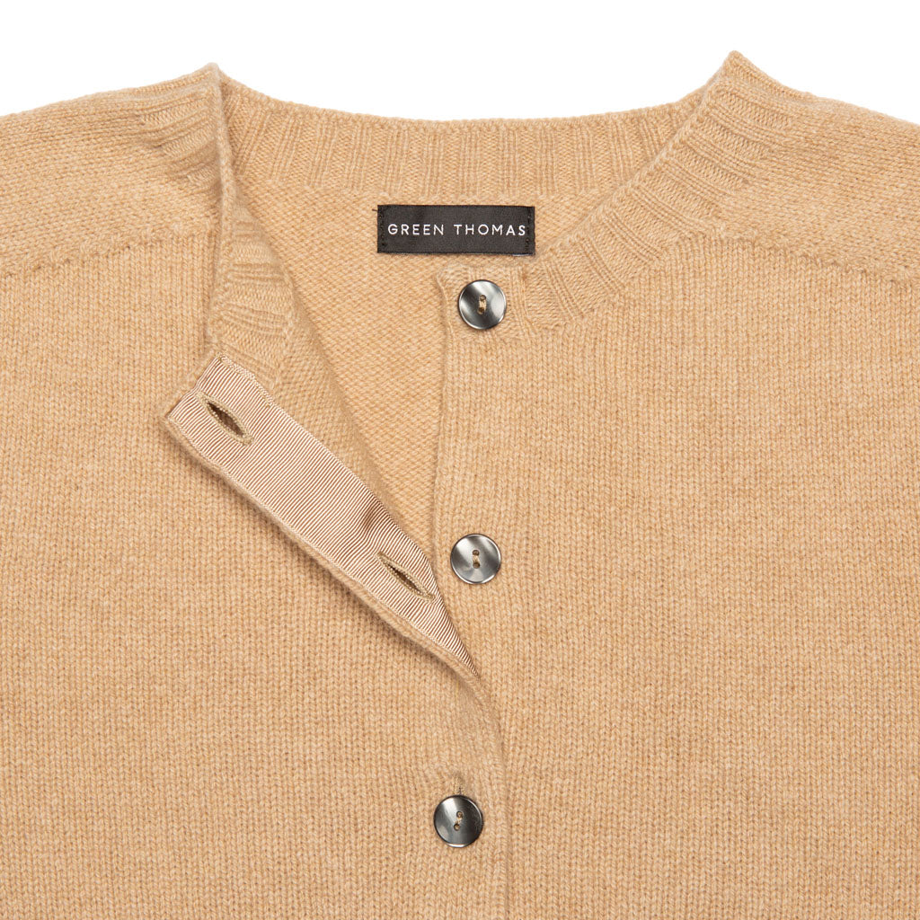 CREW NECK CARDIGAN CAMEL - GREEN THOMAS
