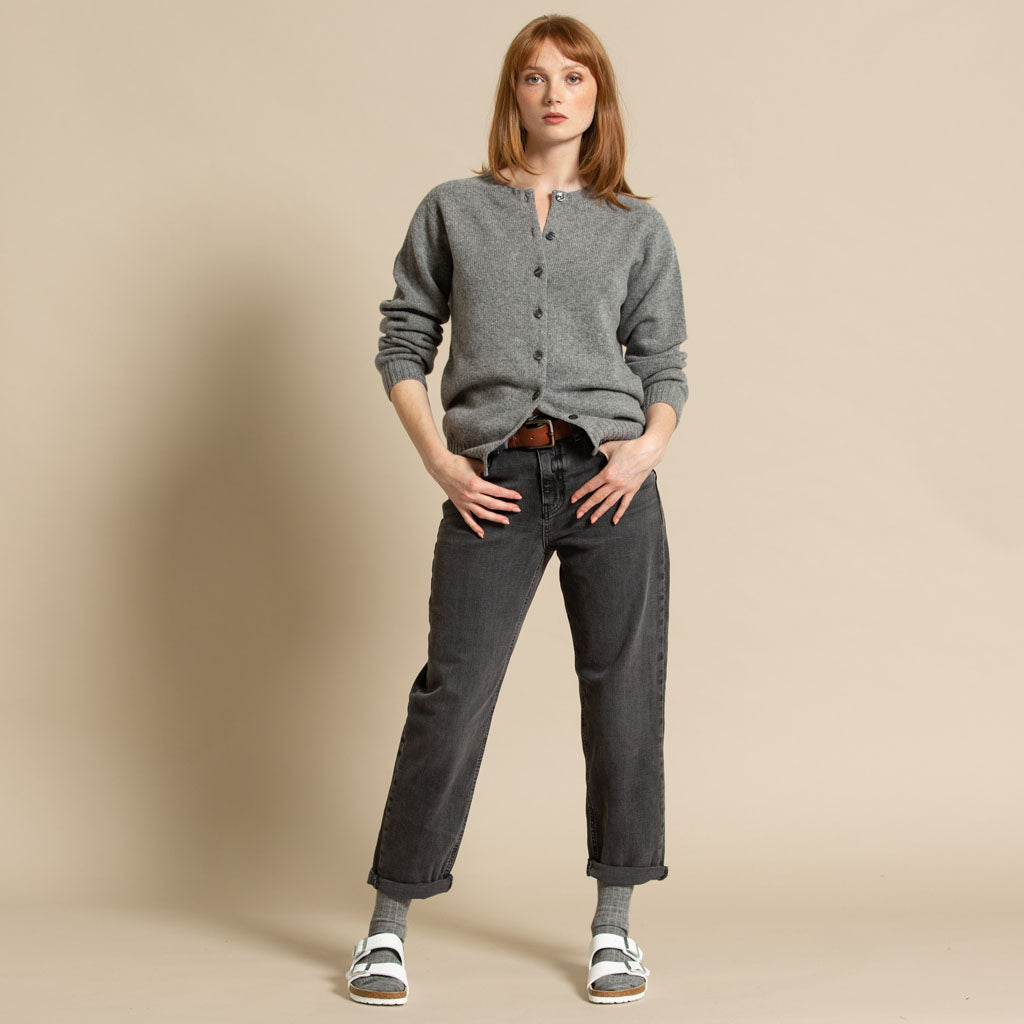 CREW NECK CARDIGAN SILVER GREY - GREEN THOMAS