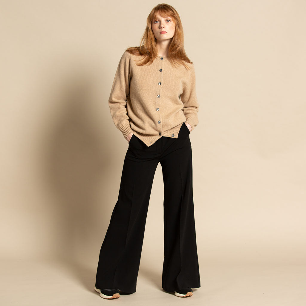 CREW NECK CARDIGAN CAMEL - GREEN THOMAS