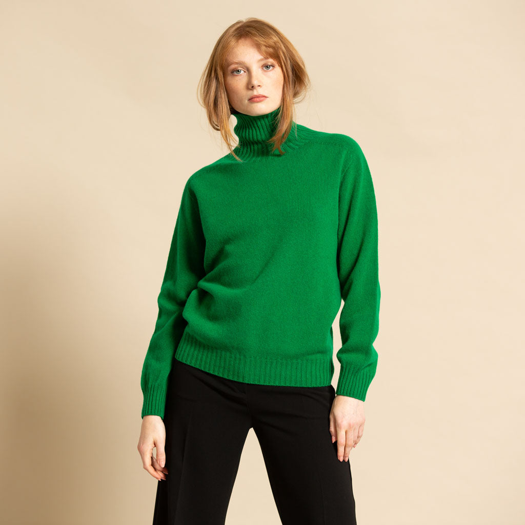 ROLL NECK JUMPER JUNGLE GREEN - GREEN THOMAS