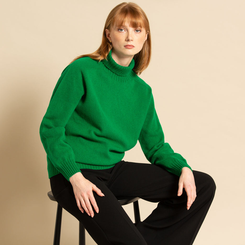 ROLL NECK JUMPER JUNGLE GREEN - GREEN THOMAS