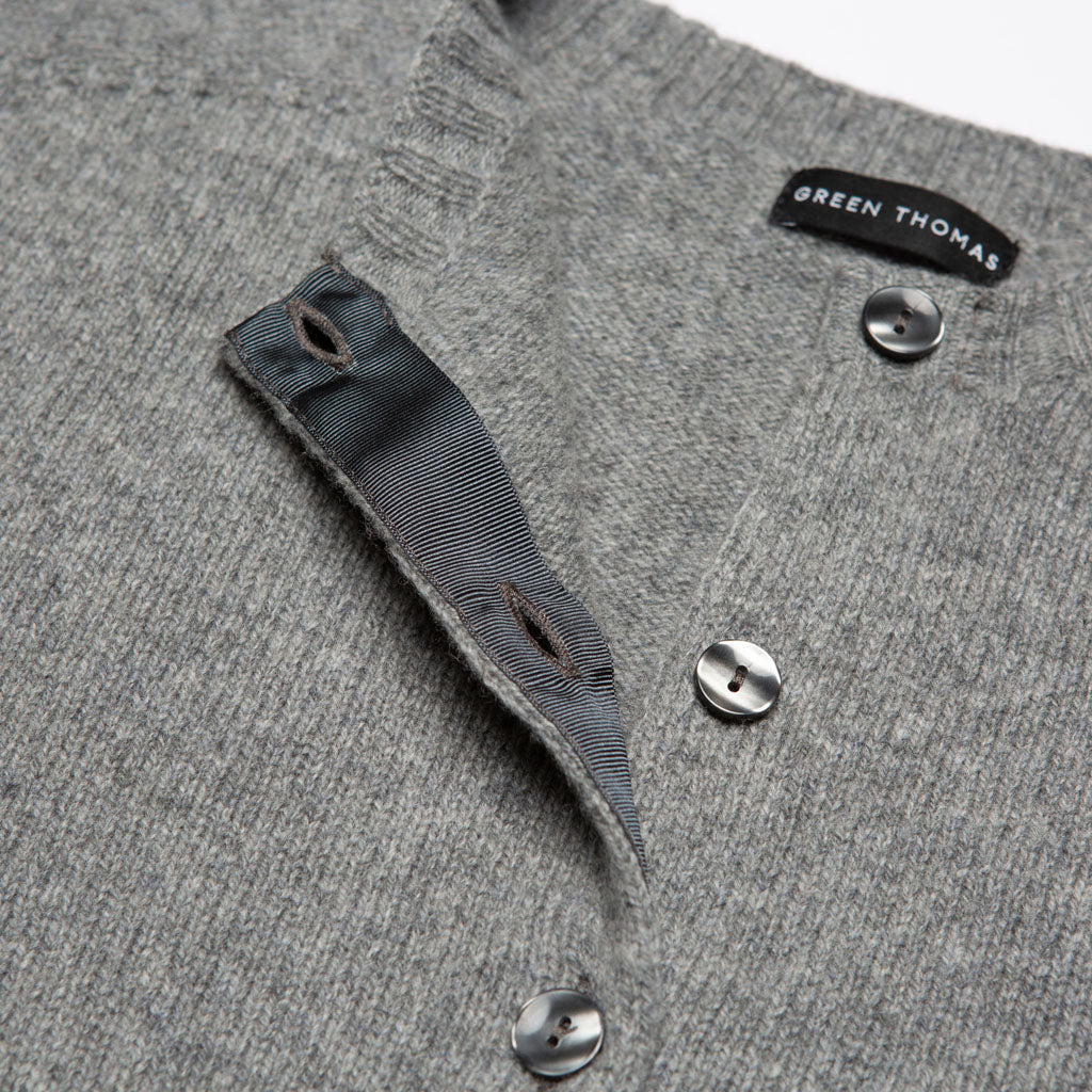 CREW NECK CARDIGAN SILVER GREY - GREEN THOMAS