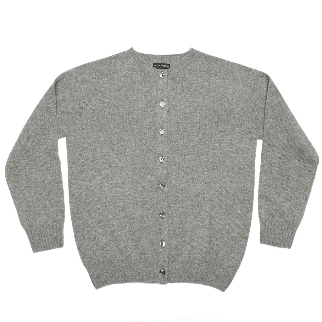 CREW NECK CARDIGAN SILVER GREY - GREEN THOMAS