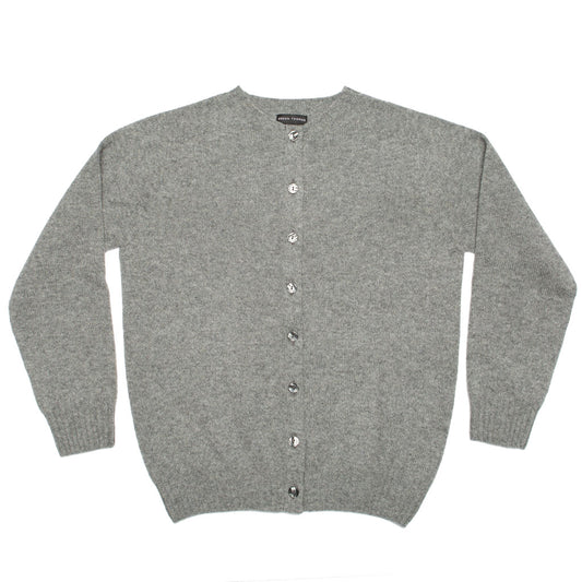 CREW NECK CARDIGAN SILVER GREY - GREEN THOMAS