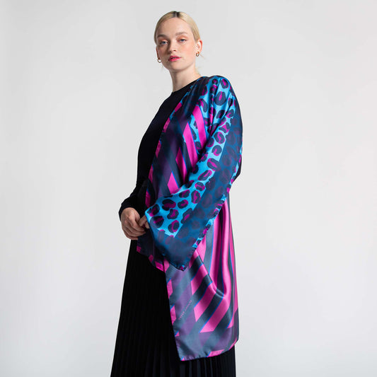 BIG CAT SILK SCARF NAVY PINK - GREEN THOMAS