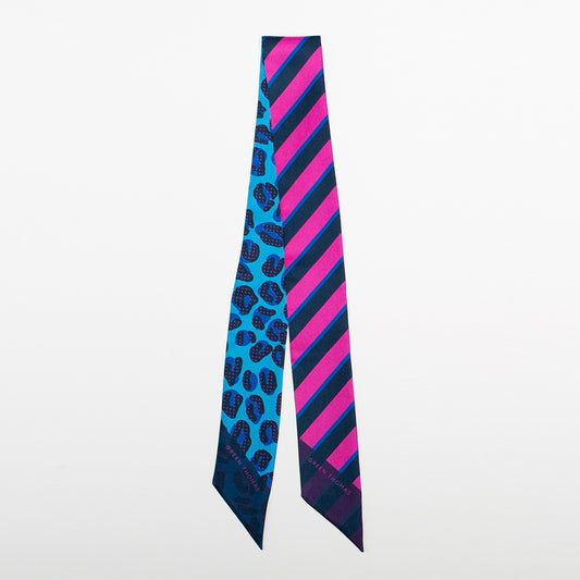 BIG CAT SILK RIBBON SCARF PINK NAVY - GREEN THOMAS