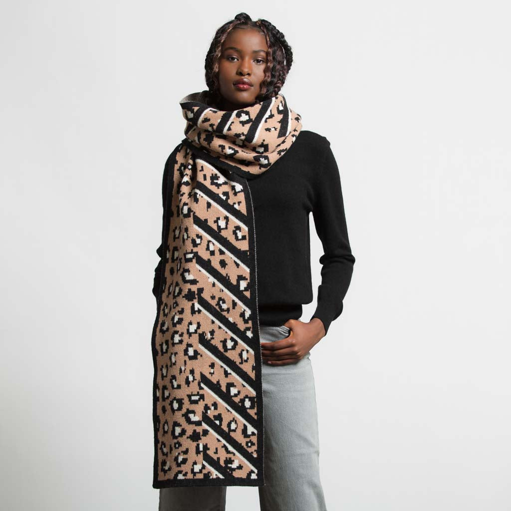 BIG CAT BLANKET SCARF CAMEL BLACK - GREEN THOMAS