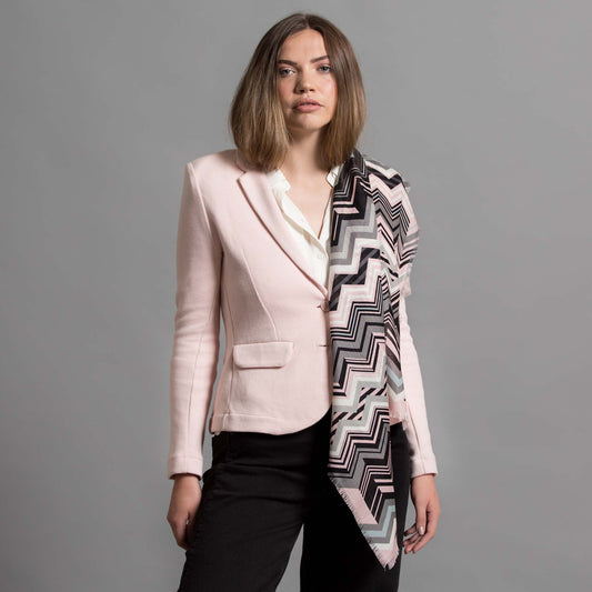 ZIG A ZAG WOOL SILK SQUARE GREY PINK - GREEN THOMAS