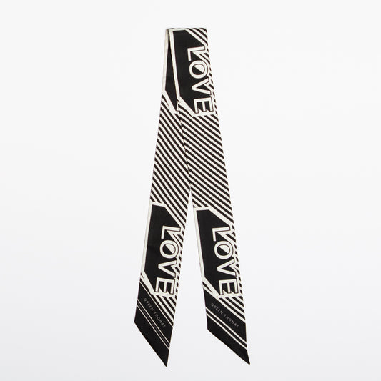 LOVE SILK RIBBON SCARF BLACK WHITE - GREEN THOMAS