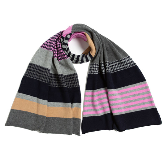 HOUNDSTOOTH SHAWL GREY PINK - GREEN THOMAS