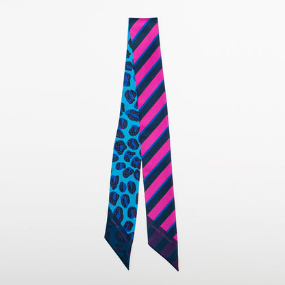 BIG CAT SILK RIBBON SCARF PINK NAVY - GREEN THOMAS