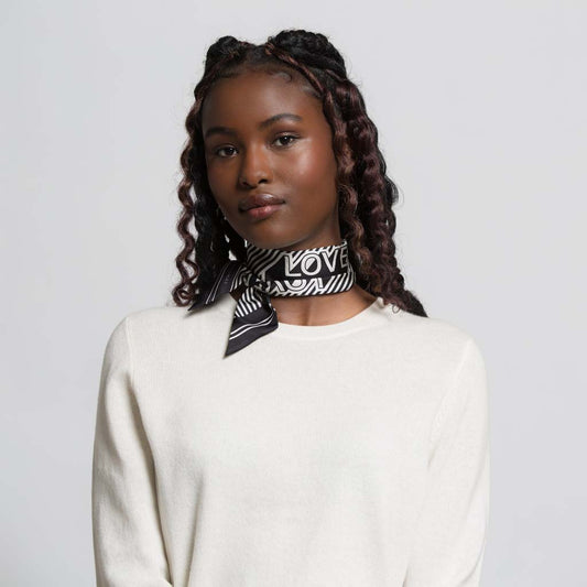 LOVE SILK RIBBON SCARF BLACK WHITE - GREEN THOMAS